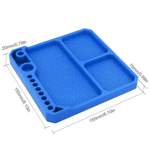 OGRC Silicone Tool Tray, Parts Organizer RC Screw Storage Plate Holder Mat | 160×160mm, with Detachable Magnetic Mats, Blue - color: Blue