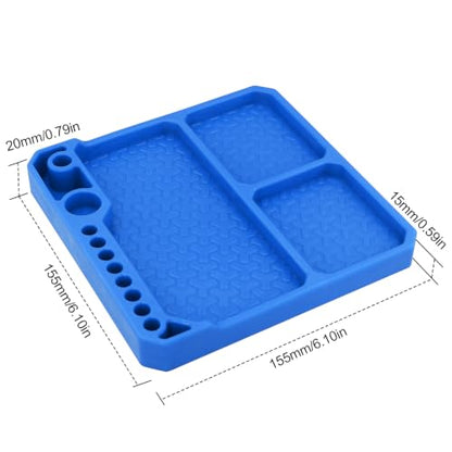 OGRC Silicone Tool Tray, Parts Organizer RC Screw Storage Plate Holder Mat | 160×160mm, with Detachable Magnetic Mats, Blue - color: Blue