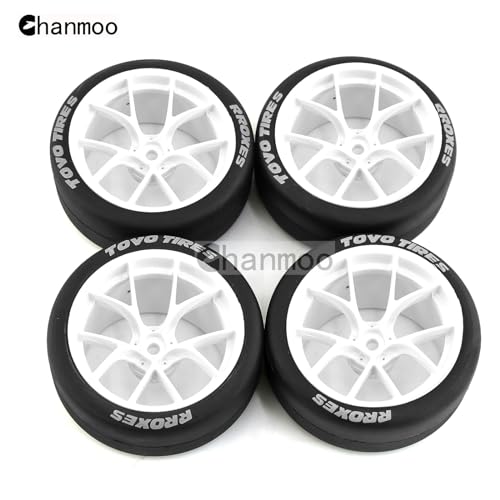 1/10 RC Drift Tires and Plastic Wheels Rims Rally Racing Tyres 12mm Hex for 1:10 Scale On Road Touring Street Car Tamiya Traxxas HPI KYOSHO XV02 XV01 TT01 TT02 PTG2 A959 4PCS (B White) - color: B White