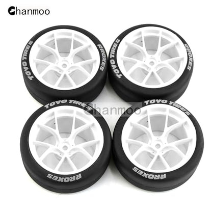 1/10 RC Drift Tires and Plastic Wheels Rims Rally Racing Tyres 12mm Hex for 1:10 Scale On Road Touring Street Car Tamiya Traxxas HPI KYOSHO XV02 XV01 TT01 TT02 PTG2 A959 4PCS (B White) - color: B White