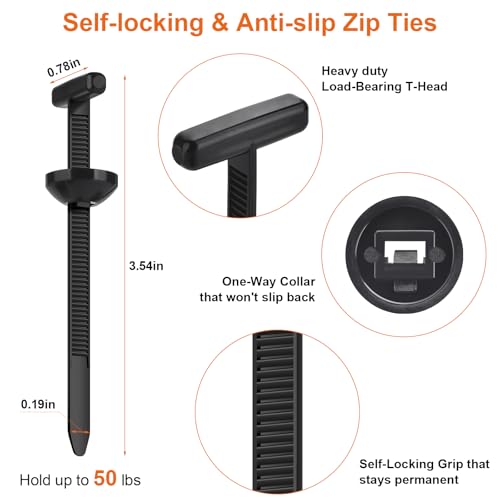 100Pcs Cable Tie Buckle, Unbreakable Zip Tie Clips for Car Fender, Engine Cover, Mudguard Fastener, Self-Locking Fixion Tools for Automotive Wiring, Electrical Work, Cable Organization, Screw Fixing