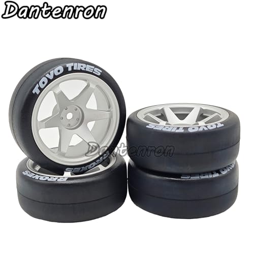 1/10 RC Drift Aluminum Wheels and Tires OD 65mm 1/12 Hard Drift Racing Tyres 12mm Hex for 1:10 Rally Street On Road Touring Car Tamiya TT01 TT02 XV01 TA06 A959 PTG2 KYOSHO 4PCS (Silver) - color: Silver