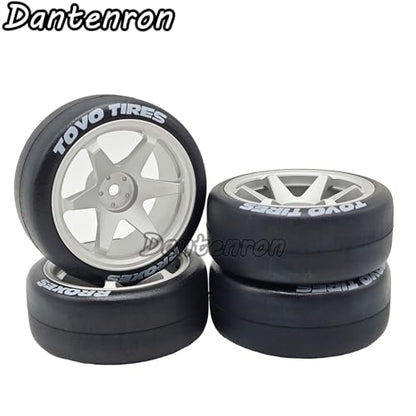 1/10 RC Drift Aluminum Wheels and Tires OD 65mm 1/12 Hard Drift Racing Tyres 12mm Hex for 1:10 Rally Street On Road Touring Car Tamiya TT01 TT02 XV01 TA06 A959 PTG2 KYOSHO 4PCS (Silver) - color: Silver