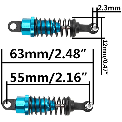 4Pack ShareGoo RC Shocks Absorber Damper 55mm Compatible with WLtoys A949 A959 A969 A979 K929 1/18 RC Car Upgrade Part (Blue) - color: Blue