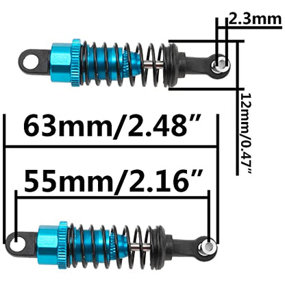 4Pack ShareGoo RC Shocks Absorber Damper 55mm Compatible with WLtoys A949 A959 A969 A979 K929 1/18 RC Car Upgrade Part (Blue) - color: Blue