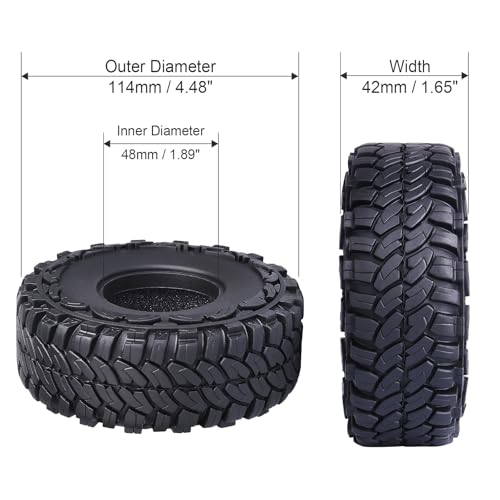 Hobbypark 4.4 Inches Tall RC 1.9 RC Crawler Tires Soft Rubber Good Grip for 1/10 Scale TRX4 Axial SCX10 Redcat Gen 8 RC4WD Rocks Mud Dirt fit 1.9 Beadlocks Wheels w/Foam, 4PCS