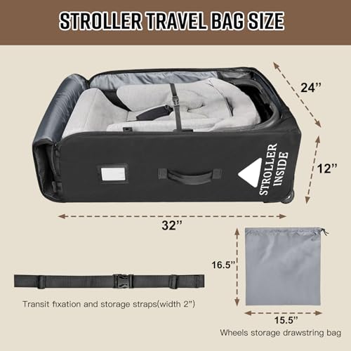 RAYMACE Padded Stroller Travel Bag for Airplane with Wheels | Stroller Gate check bag Fits UPPAbaby Vista V2, Cruz V2(Remove Rear Wheels), Travel Safe Protection Bag, Patterned Design
