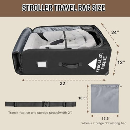 RAYMACE Padded Stroller Travel Bag for Airplane with Wheels | Stroller Gate check bag Fits UPPAbaby Vista V2, Cruz V2(Remove Rear Wheels), Travel Safe Protection Bag, Patterned Design