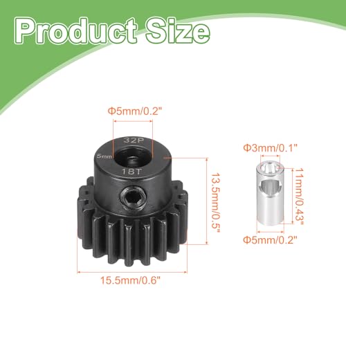 MECCANIXITY Steel 32P Gear Set with Gear Adapter 18T 5mm Shaft Motor Gears for RC Vehicles Truck Drift Car Part, Black - size: 18T