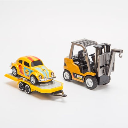 1:64 Mini Alloy RC Forklift, 2 Mode Forklift Truck with Sound and Lights Flatbed Truck & Forks, Pallet & Hook, USB Rechargeable, for Adult & Collectors