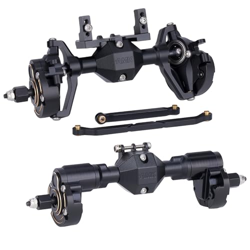 Ascent-18 Portal Axle Set for Redcat Ascent-18 Upgrade, CNC Aluminum Front & Rear Axles with Brass Portal Covers, Steel Gears, Servo Mount & Steering Links (Black) - color: Black