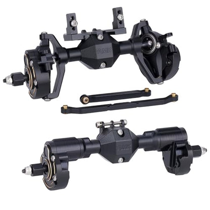Ascent-18 Portal Axle Set for Redcat Ascent-18 Upgrade, CNC Aluminum Front & Rear Axles with Brass Portal Covers, Steel Gears, Servo Mount & Steering Links (Black) - color: Black