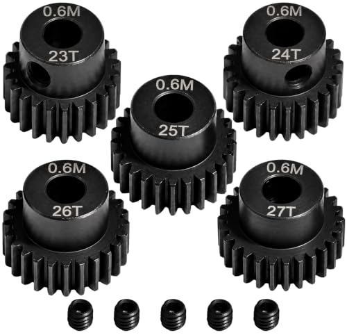 0.6M Hardened Steel Pinion Gear Set 23T-27T, 5mm Bore, 5PCS | 0.6M Metric Pitch Gear, 23T 24T 25T 26T 27T Gear Set, 5mm Motor Shaft Bore, Hardened Steel Material - color: 0.6M-5mmGC-23-27T