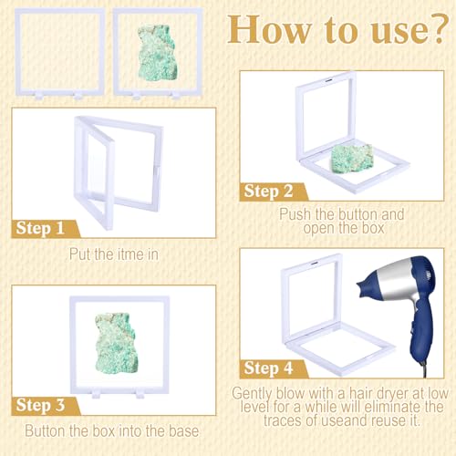 Harloon 12 Pcs 3D Floating Display Case Floating Frame Display Holder Stand Challenge Coin Jewelry Frame Box for AA Medallions Fossil Rock Gemstones Specimen(White,7 x 7 x 0.8 Inch,Square Base) - color: White, size: 7 x 7 x 0.8 Inch, style: Square Base