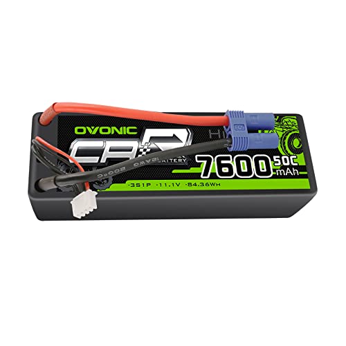 OVONIC 3s Lipo Battery 11.1V 7600mAh 50C(MAX 100C) RC Lipo Batteries Hard Case EC5 Plug Compatible with 1/8 1/10 Scale Vehicles RC Car Trucks Truggy Boats