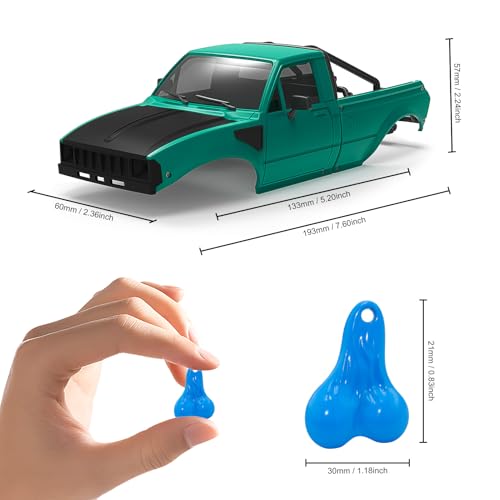 RC Pickup Body Shell with Bed Rack and Light kit & 2PCS Hanging Ball Nuts for 1/24 RC Crawler Axial SCX24 C10 Bronco Wrangler Base Camp 4Runner (Black & Green)