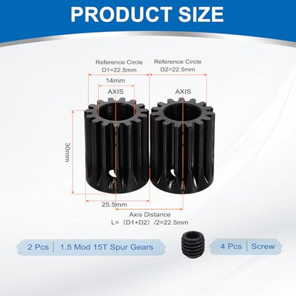 uxcell 2Pcs 1.5 Mod 15T Spur Gear 14mm Bore, 1045 Steel Pinion Gear Black Surface Treatment, 20°Pressure Angle, for Spur Rack and RC Model Car or Motor DIY - size: 1.5 Mod 15T, 14mm