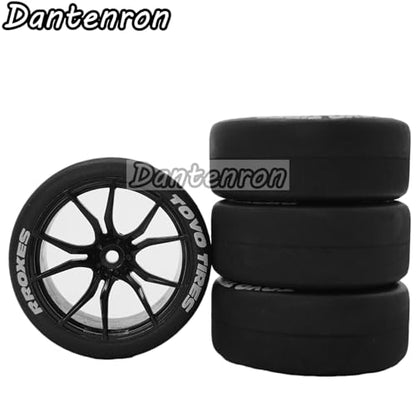 1/10 RC Drift Tires and Street Wheels 12mm Hex Rubber Rally Racing Tyres OD 2.56" for 1:10 On Road Touring Car Tamiya TT01 TT02 XV01 HPI KYOSHO HSP PTG2 Traxxas TA06 A959 PTG2 4PCS (Black)