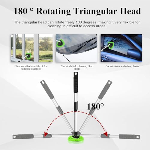 Windshield Cleaning Tool, Car Window Cleaner, Windshield Cleaner with 4 Washable Reusable Microfiber Pads and Extendable Handle, Auto Glass Wiper Cleaning Kit Universal for Car (Green) - color: Green