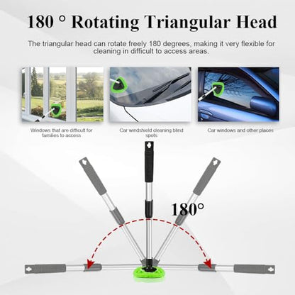 Windshield Cleaning Tool, Car Window Cleaner, Windshield Cleaner with 4 Washable Reusable Microfiber Pads and Extendable Handle, Auto Glass Wiper Cleaning Kit Universal for Car (Green) - color: Green