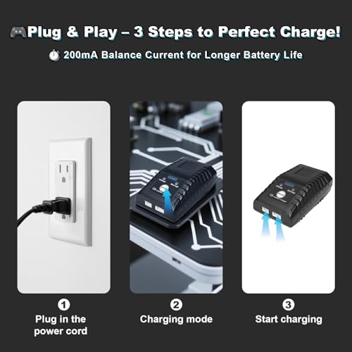 ToolkitRC 25W 2S 3S RC Balance Charger AC 7.4-11.1V LiPo Battery Charger,Portable High-Efficiency Intelligent Fast Charger with Storge Function,RC Battery Charger