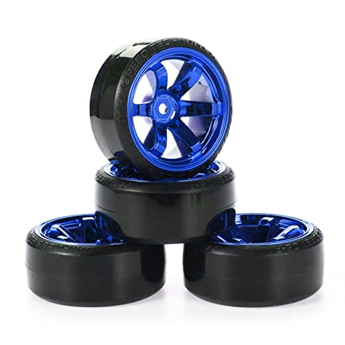 RC Plastic Wheel and Tire Set, 63mm Hard Tyres for 1/10 Drift Car HSP Tamiya HPI Kyosho On-Road Drifting Car (Blue, 6-Spoke) - color: Blue, 6-spoke