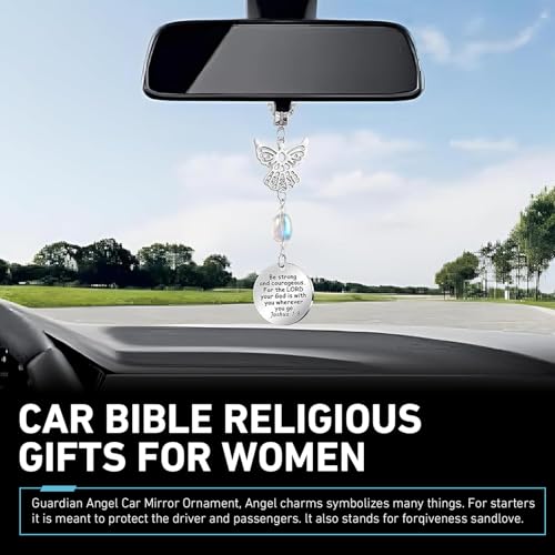 1 PC Angel Rear View Hanging Charm, Angel Wings Rear View Mirror Charm Ornament, Stainless Steel Car Interior Hanging Decoration Accessories, Universal for Most Cars and Home (Silver)