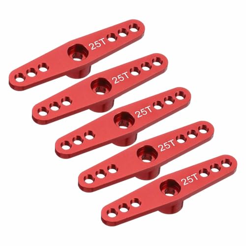 MECCANIXITY 5 Pcs Aluminum Servo Horn 25T 25 Teeth Servo Horn Steering Double Arms 47mm Length Red for DIY RC Car/Boat/Airplanes Boat Model - color: Red