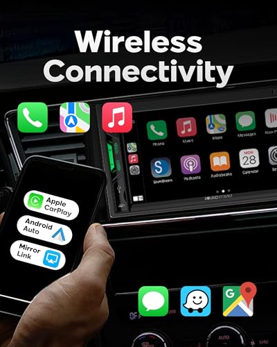 Soundstream VRCPAA-7DR 7" Double DIN Touchscreen Car Stereo, Wireless Apple CarPlay & Android Auto, Bluetooth Hands-Free, USB/AUX, Backup Camera Input, Steering Wheel Control, FM/AM, In-Dash Head Unit