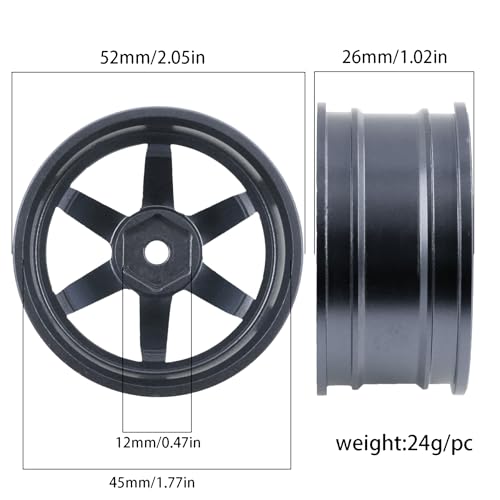REDSPIDER • Aluminum 1/10 RC Drift Wheels 12mm Hex for 1:10 Rally Racing Car Tires Tamiya TT01 TT02 XV01 TA06 A959 PTG2 HPI KYOSHO HSP PTG2 Touring Street Tyres 4pcs (Titanium) - color: Titanium