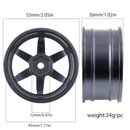 REDSPIDER • Aluminum 1/10 RC Drift Wheels 12mm Hex for 1:10 Rally Racing Car Tires Tamiya TT01 TT02 XV01 TA06 A959 PTG2 HPI KYOSHO HSP PTG2 Touring Street Tyres 4pcs (Titanium) - color: Titanium