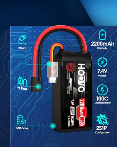 HOOVO 2S Shorty Lipo Battery 2200mAh 100C 7.4V RC Lipo Battery with TR Plug | 2 Pack, for FPV Racing Drone RC Airplane Helicopter Quadcopter Car - style: 2S 2200mAh 80C-TR