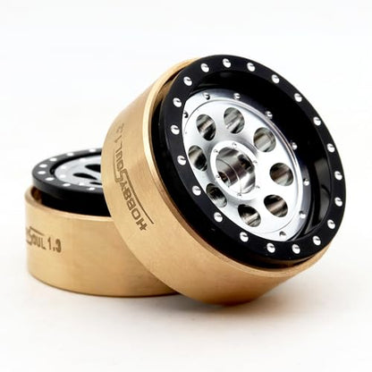 1.3 Beadlock Wheels 43g/rim Brass Weight 4-Pack Fits TRX4M SCX24 | adjustable offset black & silver wheel with 7mm hex hub, For 1/18 TRX4M High Trail & 1/24 micro RC crawlers Upgrades - color: Black & Silver