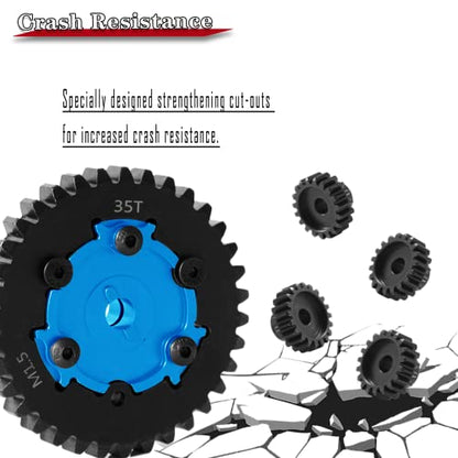 35T Spur Gear Cush Drive Upgrades Part for 1/5 X-Maxx 6S,8S Monster Truck,Aluminum Cush Drive Housing,Medium Carbon Steel 35T 1.5 Spur Gear with Pinion Gear(19T/20T/21T/22T),Navy Blue