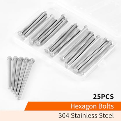 M5 x 60mm 65mm 70mm 75mm 80mm Heavy Duty Hexagon Bolts Hex Head Screws, 304 Stainless Steel, Metric Fully Thread, Machine, Bright Finish, Assortment Kit 25PCS - size: M5 x 60/65/70/75/80mm (25PCS)