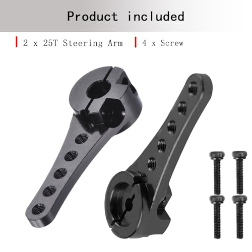 2Pcs Aluminum 25T Servo Horn Long Steering Servo Arm 46mm Length for DIY RC Car/Boat/AirplanesBoat Model Accessories with M2.5 Screws(Black)