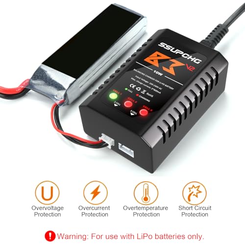LiPo Battery Charger, Balance Charger for 2S 3S XHR Plug Battery | Smart Chip for safe balanced charging Designed for 2S 3S LiPo batteries with XHR Plug Ideal for RC toys and models