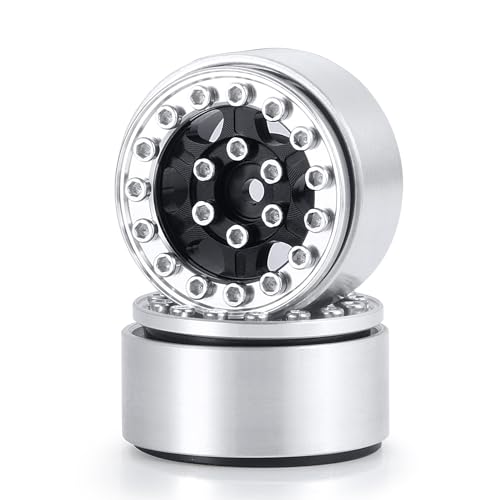 4PCS 1.0 Wheel Rims RC Metal Beadlock Wheels Rims, Black+Silver | For All 1/24 Scale Axial SCX24, RC Crawler Car, Upgrade Parts - color: Black+silver