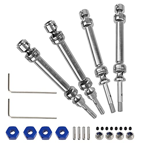 2Pairs ShareGoo Front & Rear Steel Drive Shaft Transmission Axle Compatible with Traxxas Slash 4X4 Nitro Rustler VXL Stampede 4X4 1/10 RC Car Truck (Blue) - color: Blue