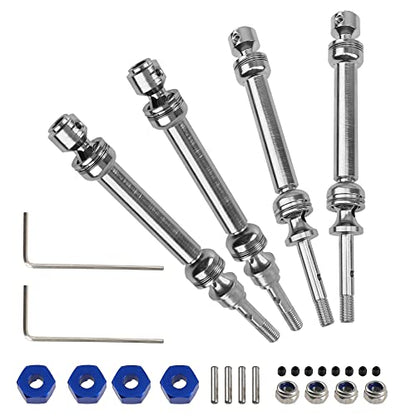 2Pairs ShareGoo Front & Rear Steel Drive Shaft Transmission Axle Compatible with Traxxas Slash 4X4 Nitro Rustler VXL Stampede 4X4 1/10 RC Car Truck (Blue) - color: Blue