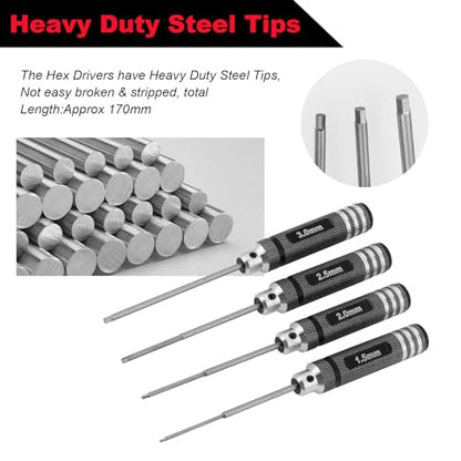 Hobbypark Hex Driver Set (1.5mm 2.0mm 2.5mm 3.0mm), Hex Nut Driver Set(4.0/5.5/7.0/8.0mm) Screwdriver Kit, 17mm Wheel Wrench, RC Screw Tray, Turnbuckle Wrench, RC Repair Tools Kit for RC Cars
