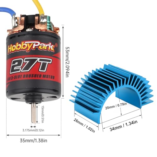 HobbyPark 27T Motor 540 Brushed 3.175mm Shaft Electric Engine w/Heatsink for 1/10 RC Crawlers Rock Racers Cars