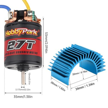 HobbyPark 27T Motor 540 Brushed 3.175mm Shaft Electric Engine w/Heatsink for 1/10 RC Crawlers Rock Racers Cars