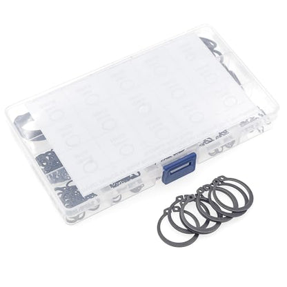 290PCS 15 Sizes Metric External C-Clip Retaining Ring Assortment Kit | Black Phosphate Carbon Steel Circlip Snap Rings for 4mm-28mm Shafts with Storage Box