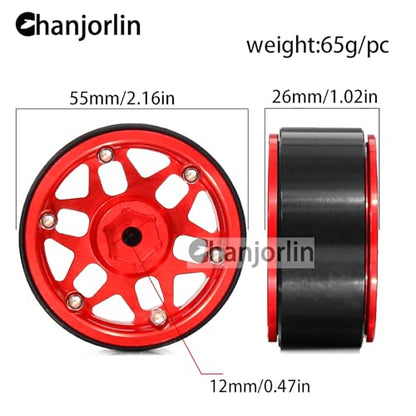 1.9 RC Beadlock Wheels Rims Aluminum Heavy Duty 1/10 Crawler Wheel Hubs For 1:10 Rock Crawler Car Axial SCX10 I II III 90046 TRX4 TRX6 VS4-10 CC01 D90 RC4WD Redcat Gen8 1.9" Tires (Red) - color: Red