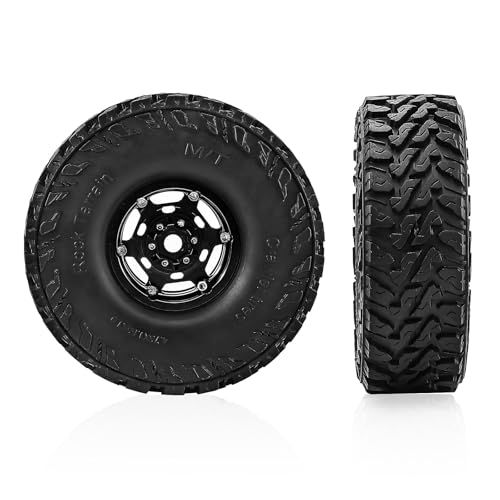 1.9" Beadlock Wheels and Tires 121mm (4.75in) for TRX4 SCX10 1/10 RC Crawler Upgrade Parts (Black-3, 4Pcs) - color: Black+P tires