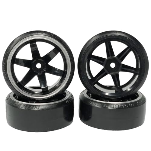 4Pcs 63mm RC Drift Car Tires Hard Tyres Plastic Wheel Rims for 1/10 On-Road Drifting Car for HSP Tamiya HPI Kyosho Spare Parts(Black/Silver) - color: Black/Silver