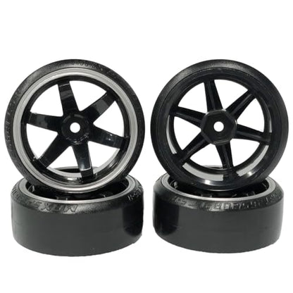 4Pcs 63mm RC Drift Car Tires Hard Tyres Plastic Wheel Rims for 1/10 On-Road Drifting Car for HSP Tamiya HPI Kyosho Spare Parts(Black/Silver) - color: Black/Silver