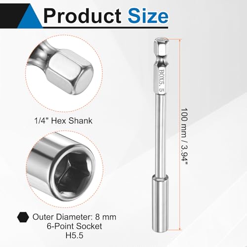 HARFINGTON 3pcs Nut Driver Drill Bit 5.5mm Metric Socket 1/4" Hex Shank 3.94" (100mm) Long 6-Point Socket Quick Change CR-V Steel Bolt Setters for Power Drill Driver - size: 5.5mm