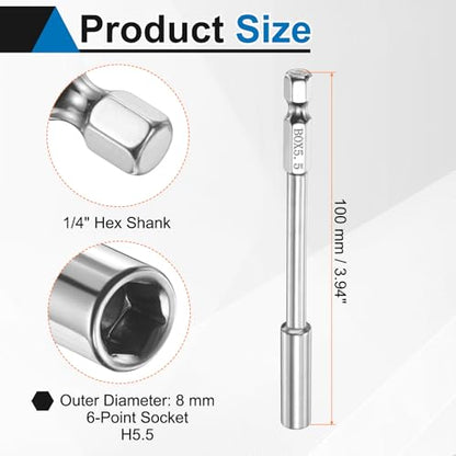 HARFINGTON 3pcs Nut Driver Drill Bit 5.5mm Metric Socket 1/4" Hex Shank 3.94" (100mm) Long 6-Point Socket Quick Change CR-V Steel Bolt Setters for Power Drill Driver - size: 5.5mm